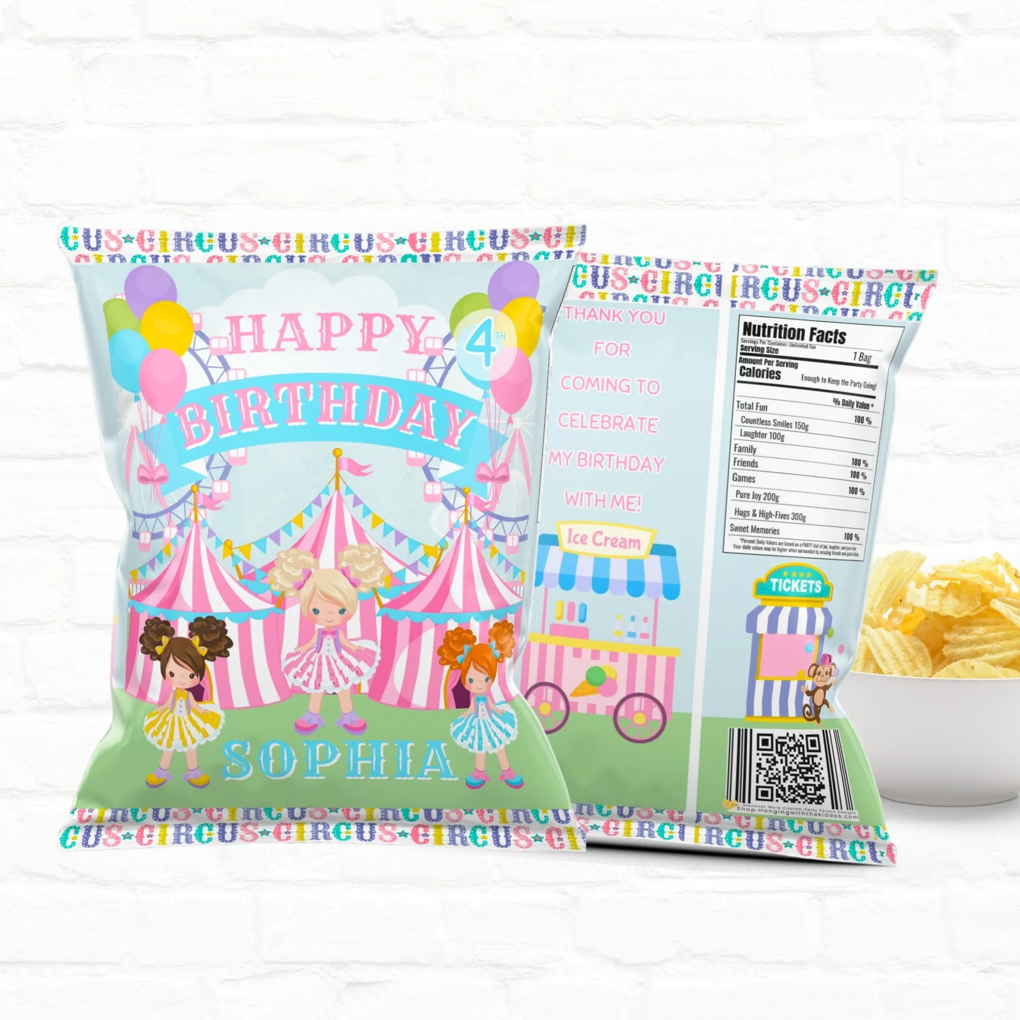 Circus Birthday Party Favor Bags | Pastel Colors Design | Customizable