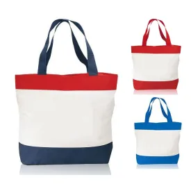 Closeout Tri-Color Deluxe Poly Zipper Beach Tote Bags