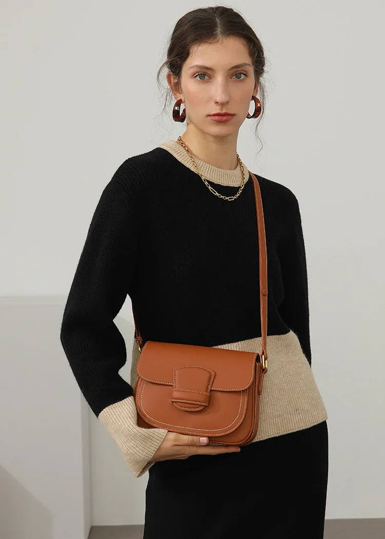 Cowhide Leather Flap Messenger Bag