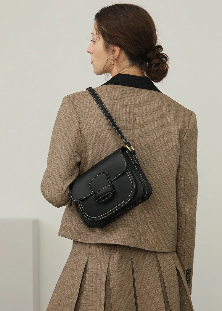 Cowhide Leather Flap Messenger Bag