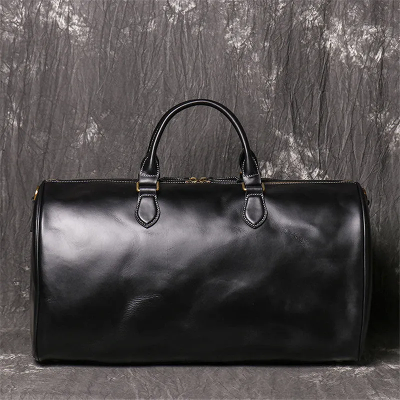 Cowhide Leather Overnight Travel Weekender Duffel Bag