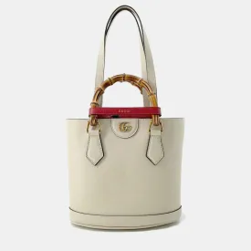 Cream Leather Small Bamboo Diana Bucket Bag