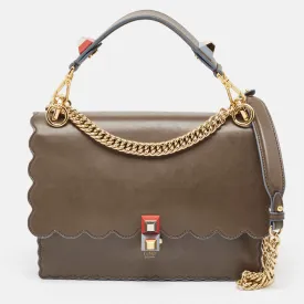 Dark Beige Leather Medium Scalloped Kan I Shoulder Bag