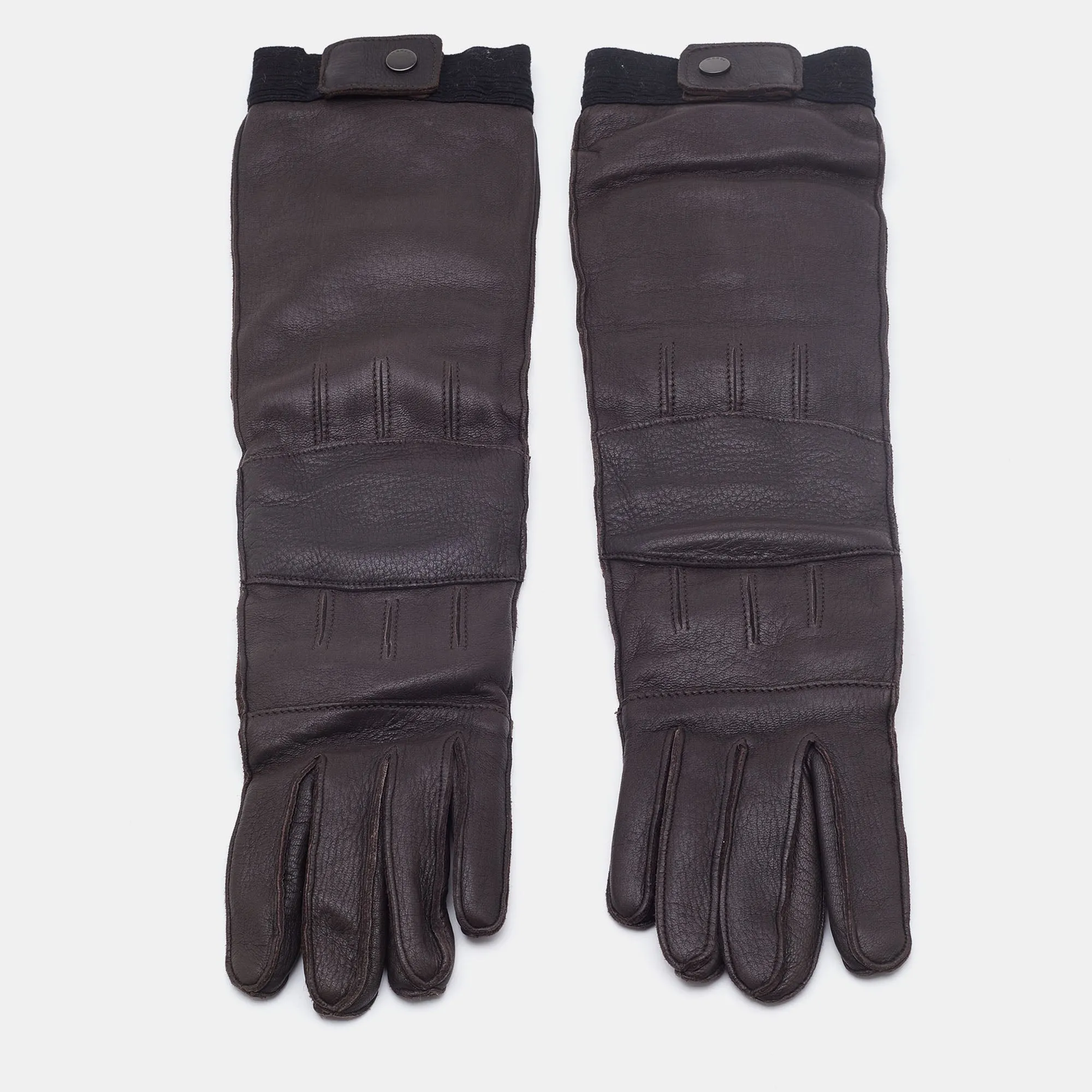 Dark Brown Leather Long Gloves