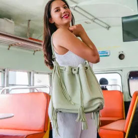 DRAWSTRING BUCKET BAG - FULL LEATHER - PISTACHIO