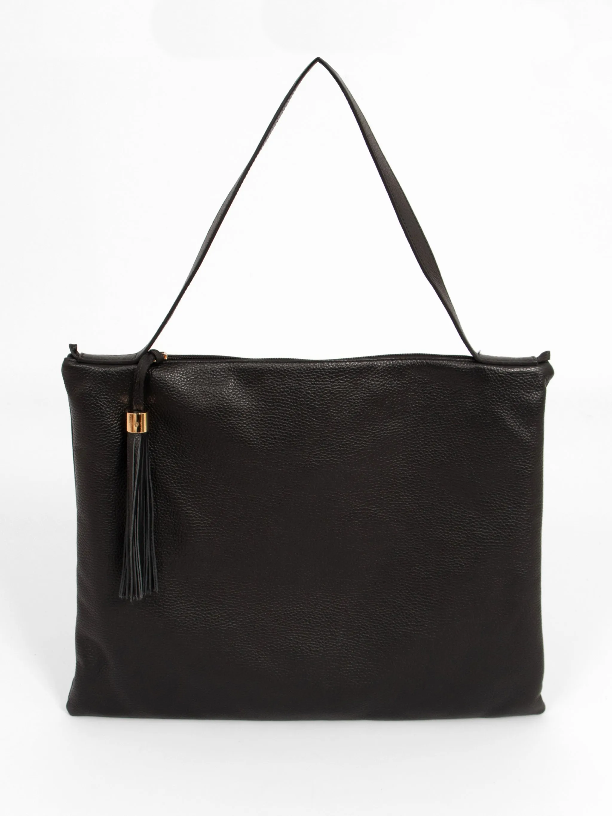 Dulce Italian Leather Large Tote Bag - Black, Pebbled