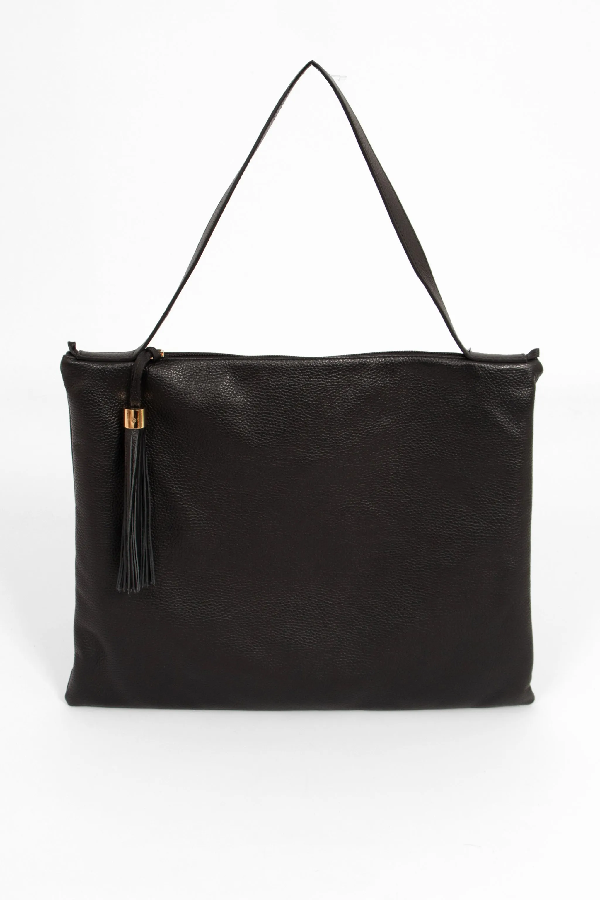 Dulce Italian Leather Large Tote Bag - Black, Pebbled
