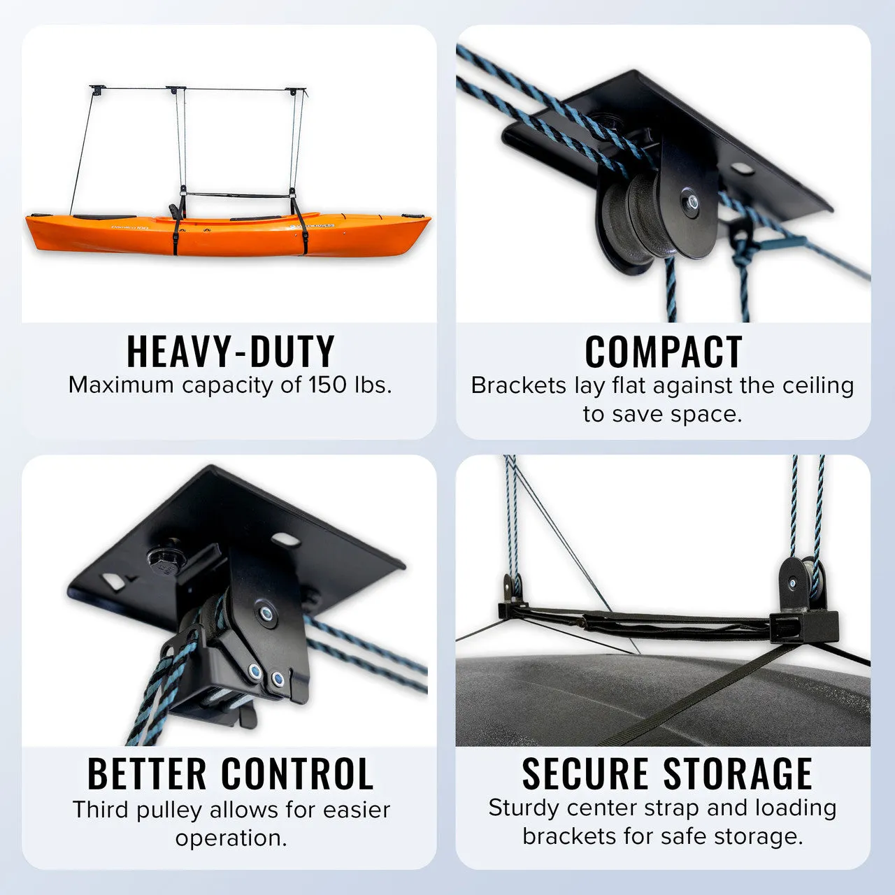 Elite Kayak Garage Ceiling Storage Hoist | Holds up to 150 lbs