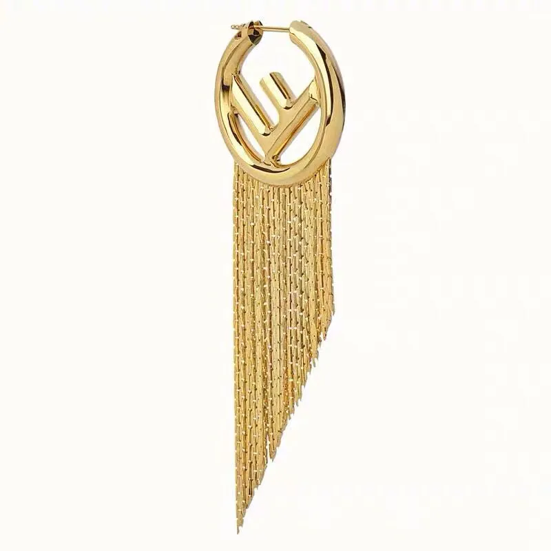 F LOGO TASSELS GOLD EARRINGS