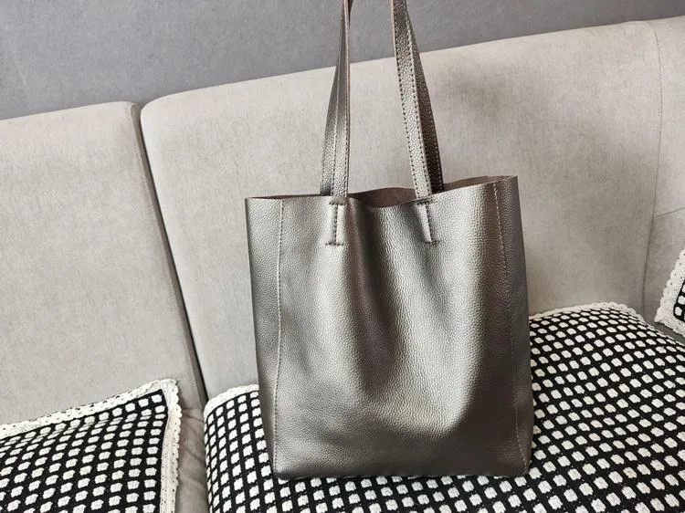 Fashion Womens Brown Leather Vertical Tote Bags Brown Shoulder Tote Bags Brown Handbags Tote For Women