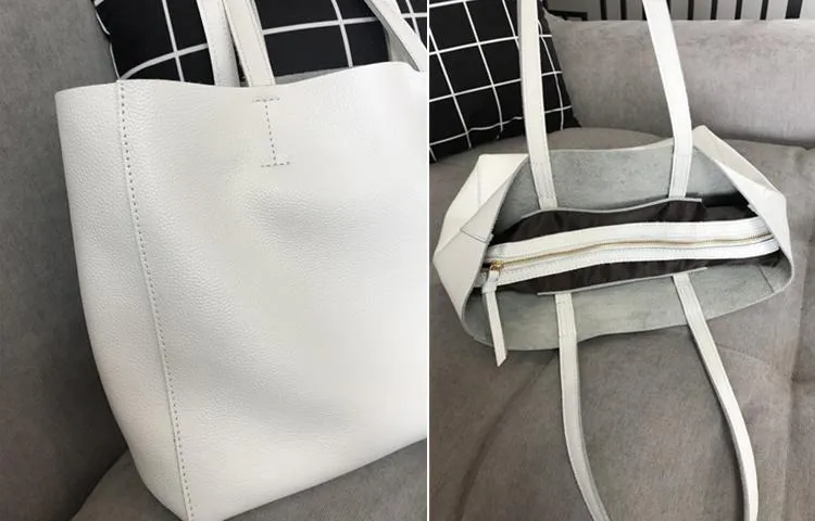 Fashion Womens White Leather Tote Bags White Shoulder Tote Bags White Handbags Tote For Women