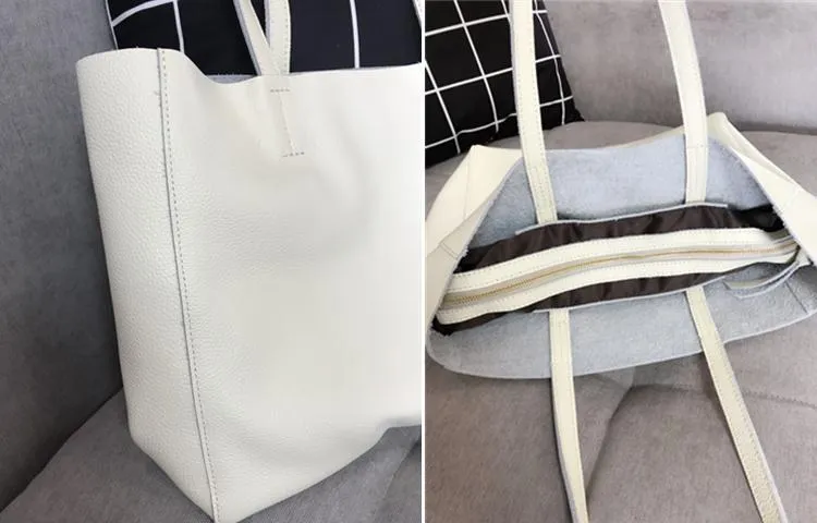Fashion Womens White Leather Tote Bags White Shoulder Tote Bags White Handbags Tote For Women