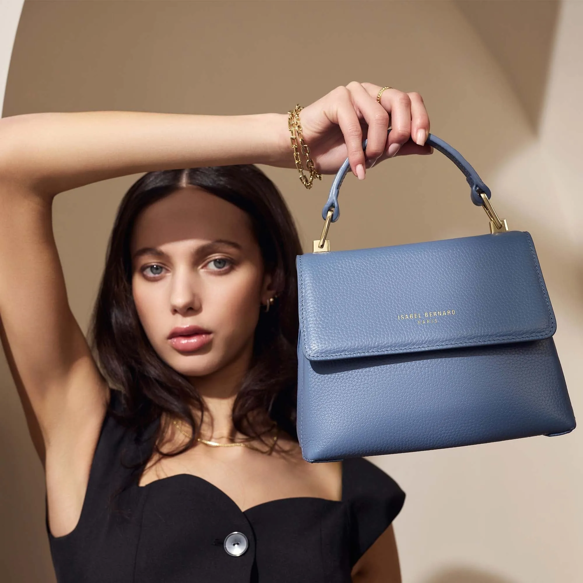 Femme Forte Heline blue calfskin leather handbag