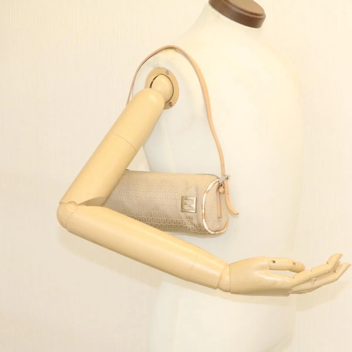 FENDI Micro Zucca Canvas Accessory Pouch Beige Auth am1285g