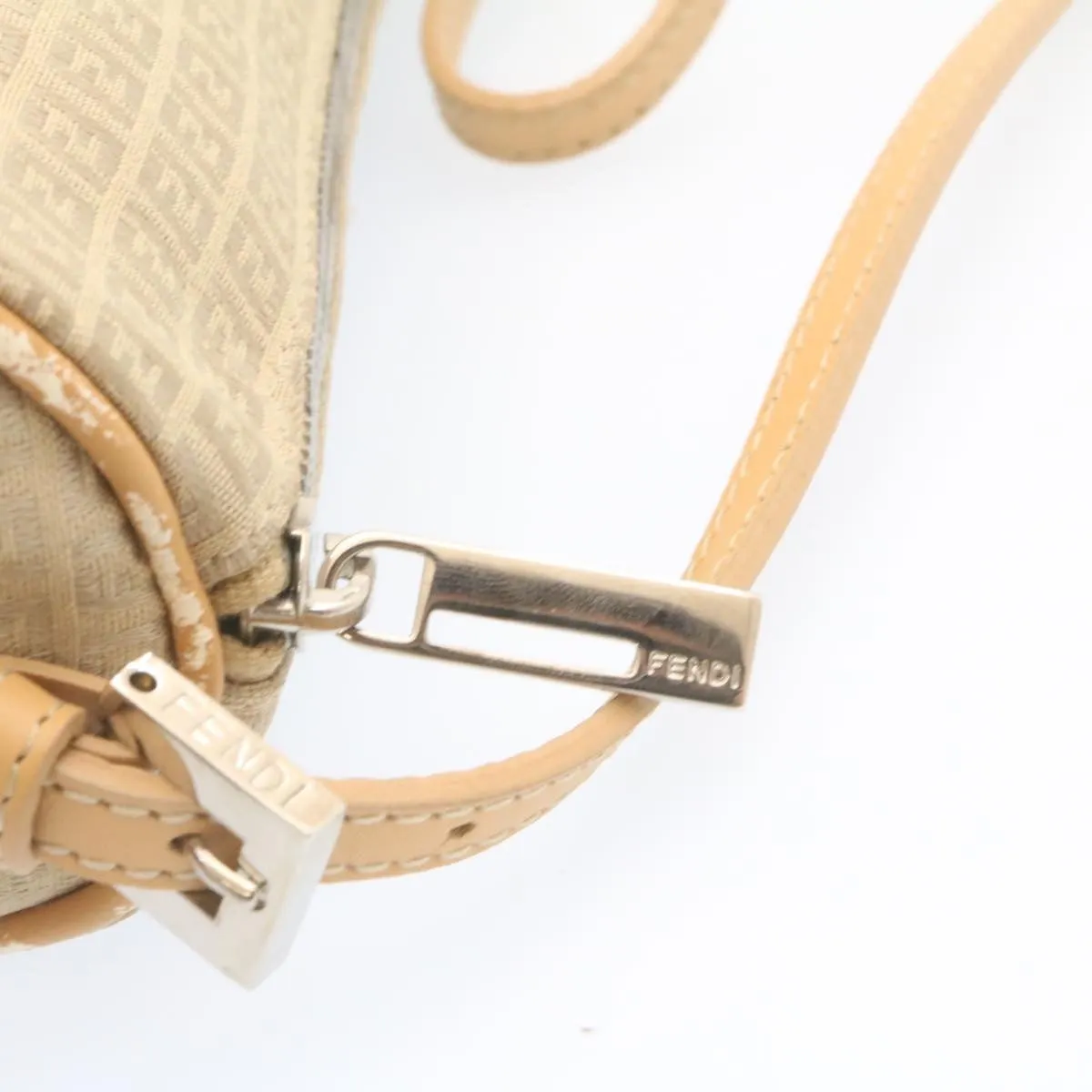 FENDI Micro Zucca Canvas Accessory Pouch Beige Auth am1285g