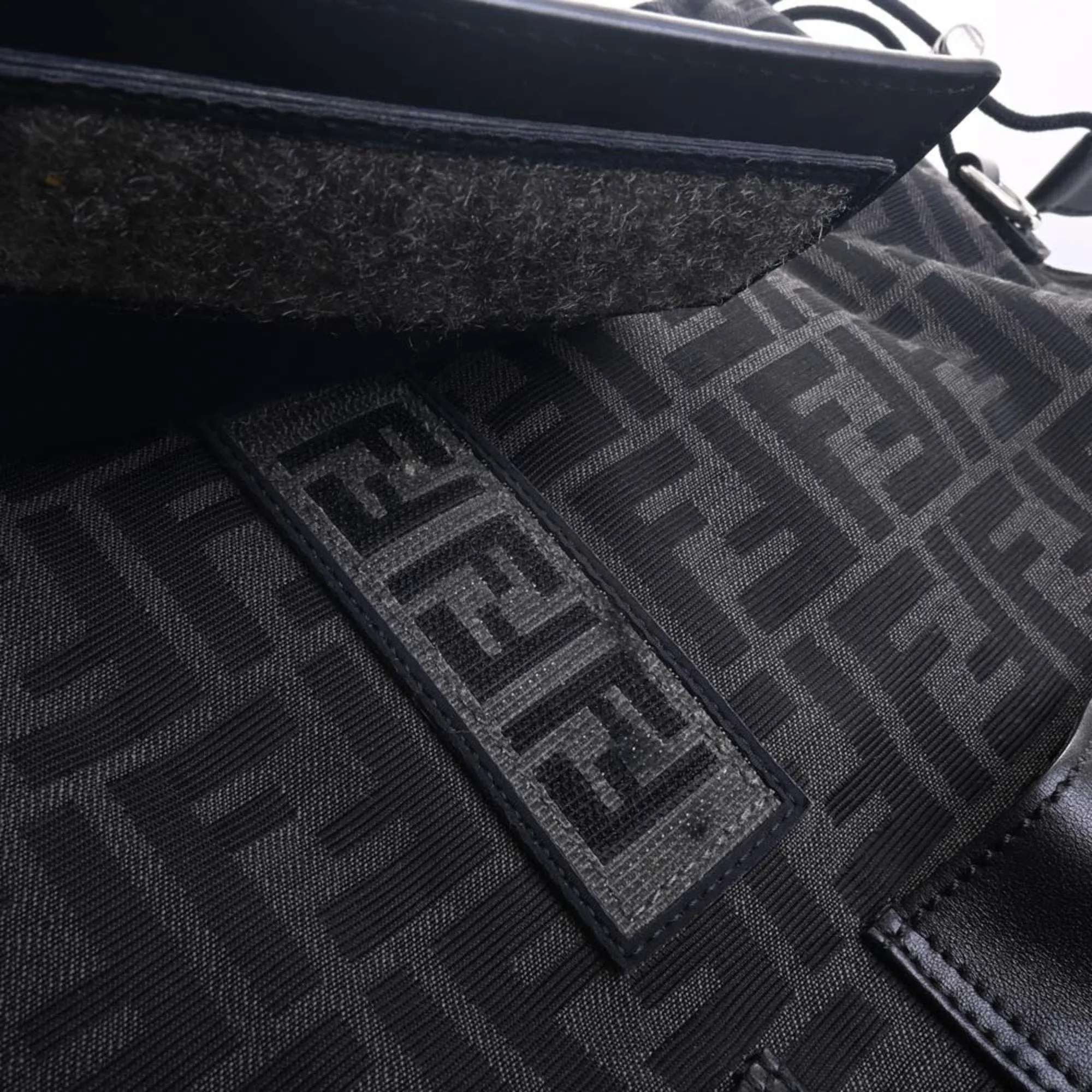 FENDI Polyamide Leather Zucca Pattern Rucksack Handbag Black Men's