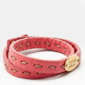 FENDI Sellaria Pink Leather Gold Tone Wrap Bracelet