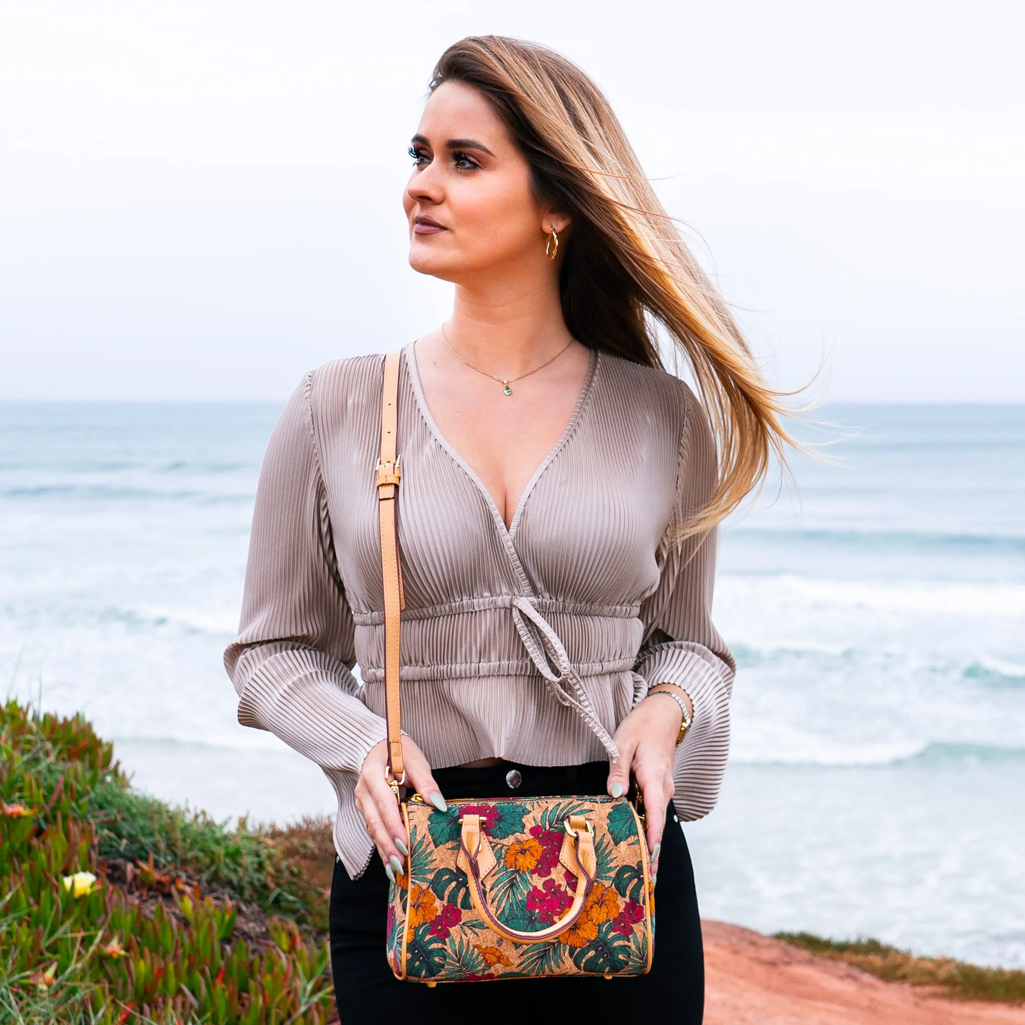 Floral Cork Crossbody Barrel Bag BAG-2335