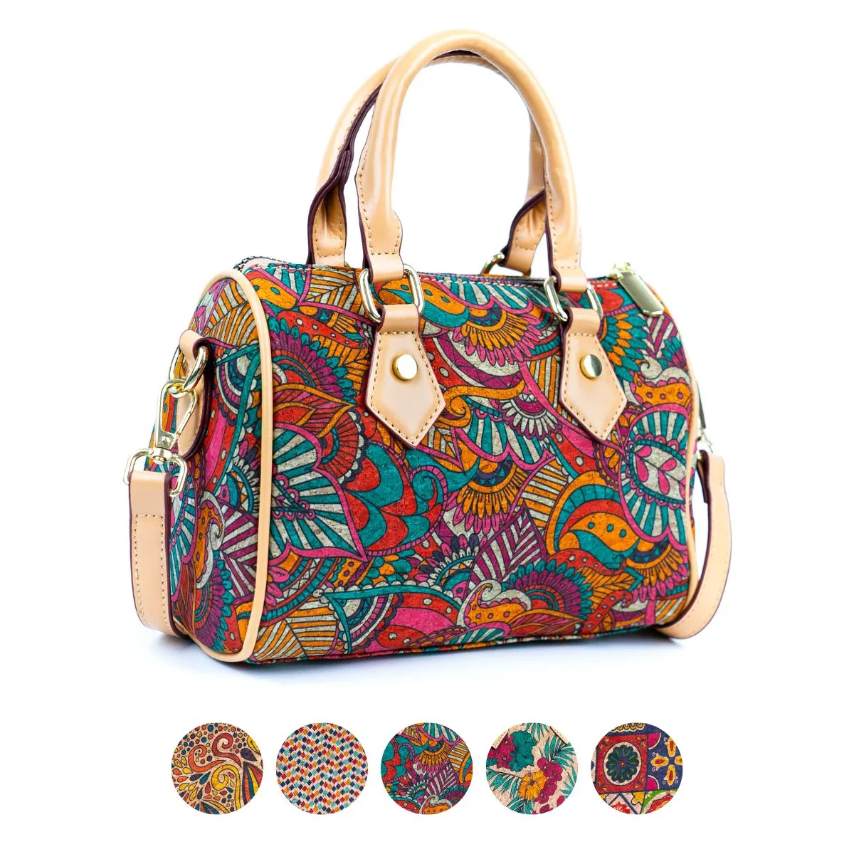Floral Cork Crossbody Barrel Bag BAG-2335