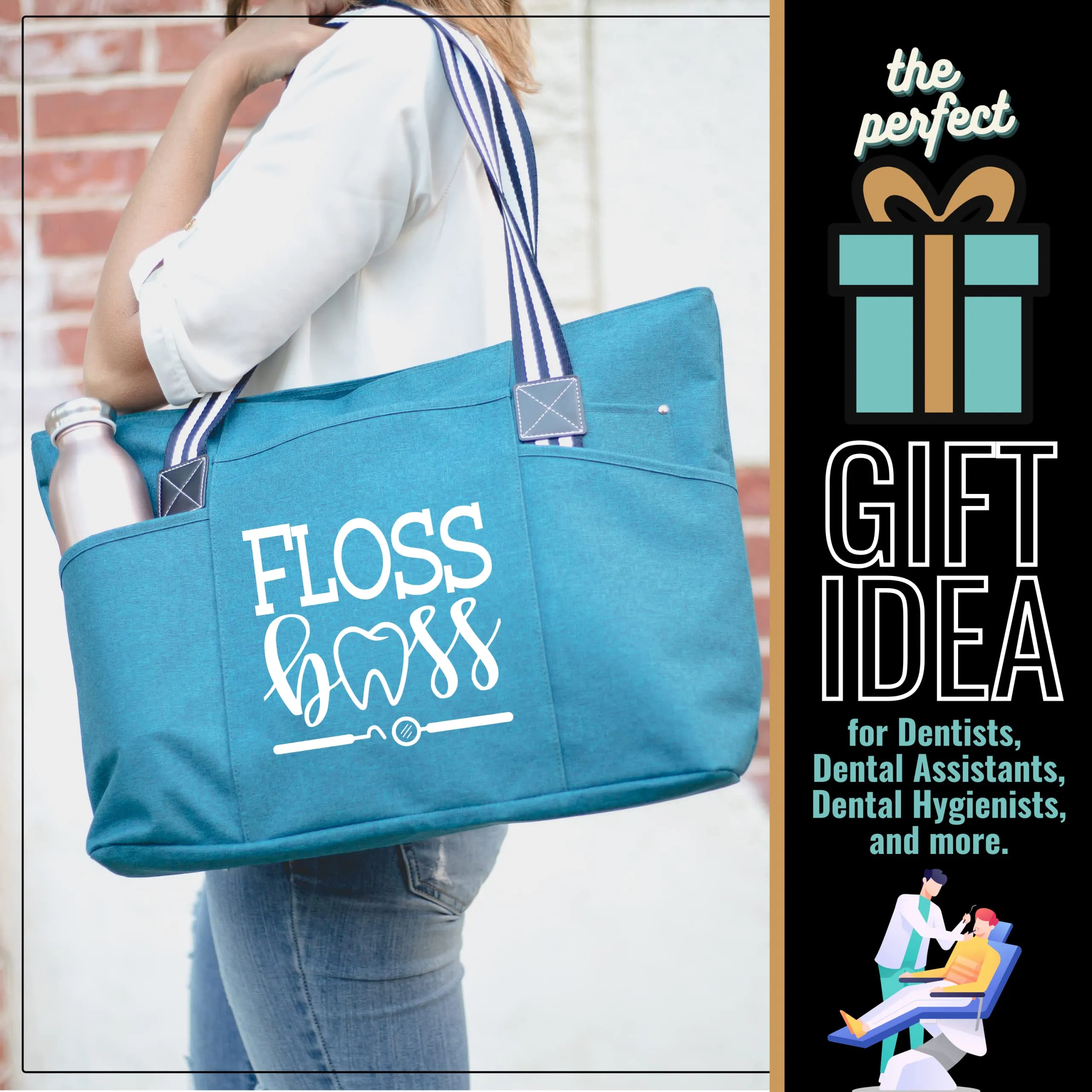 Floss Boss Tessa Teal Tote Bag for Dental Workers