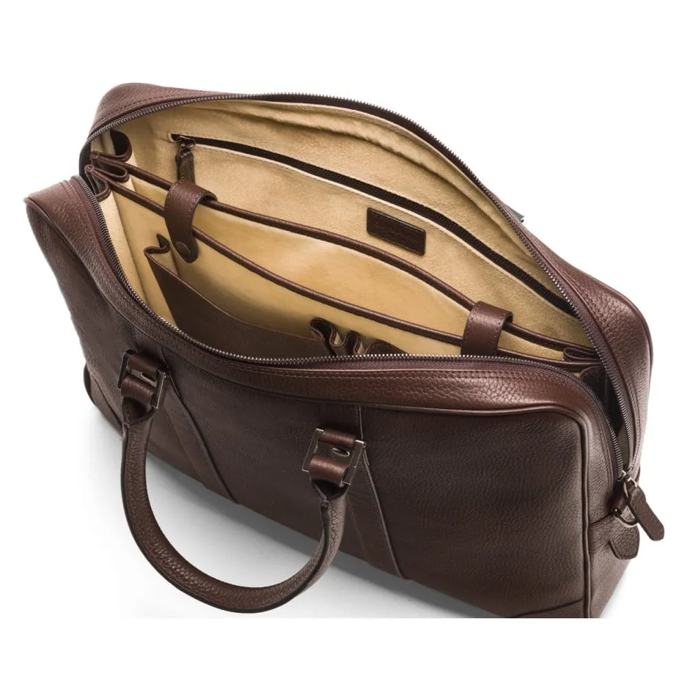 Gainsborough Leather 15" Laptop Bag - Brown With Gunmetal