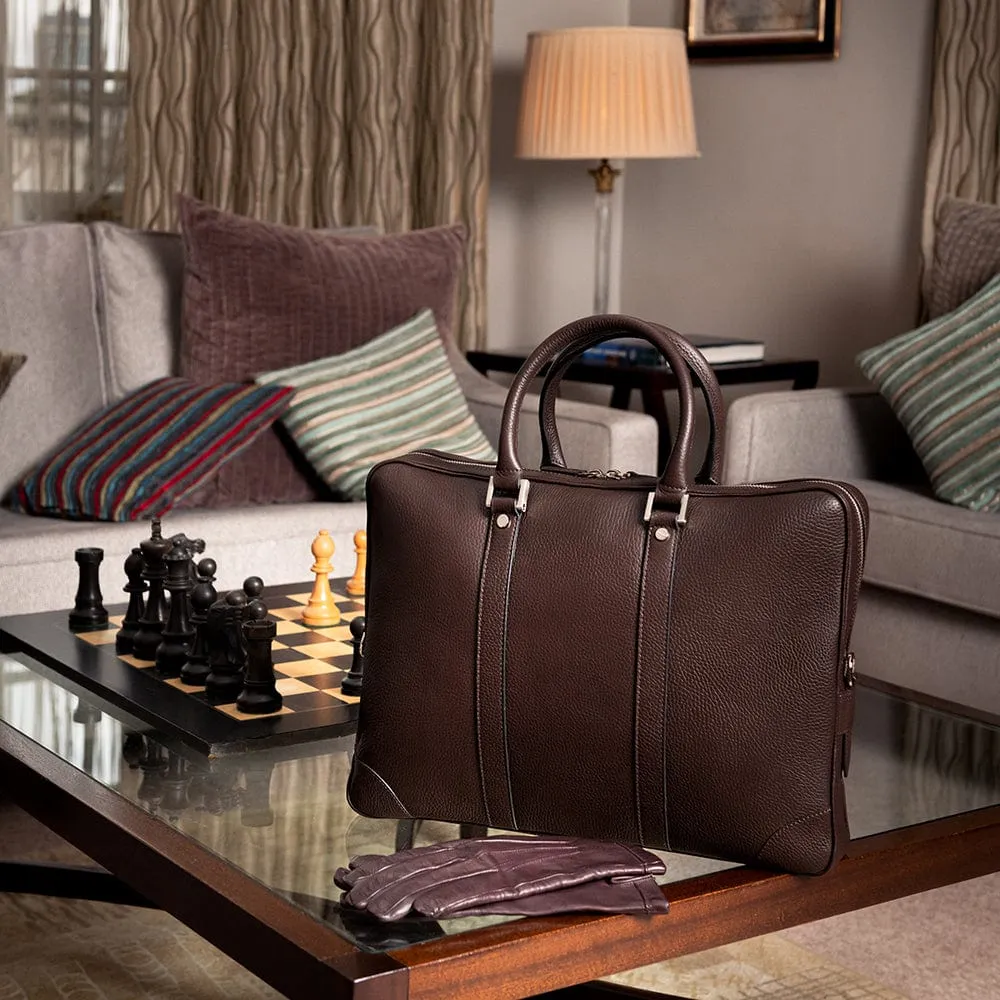 Gainsborough Leather 15" Laptop Bag - Brown With Gunmetal