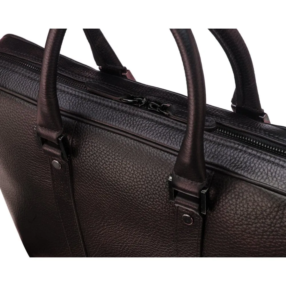 Gainsborough Leather 15" Laptop Bag - Brown With Gunmetal