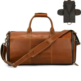 Genuine Leather Folding Duffel Bag for Business Suit