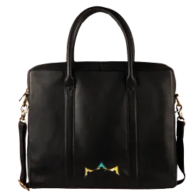 Genuine Leather-Kantha Handcrafted Unisex Laptop Bag (Black)