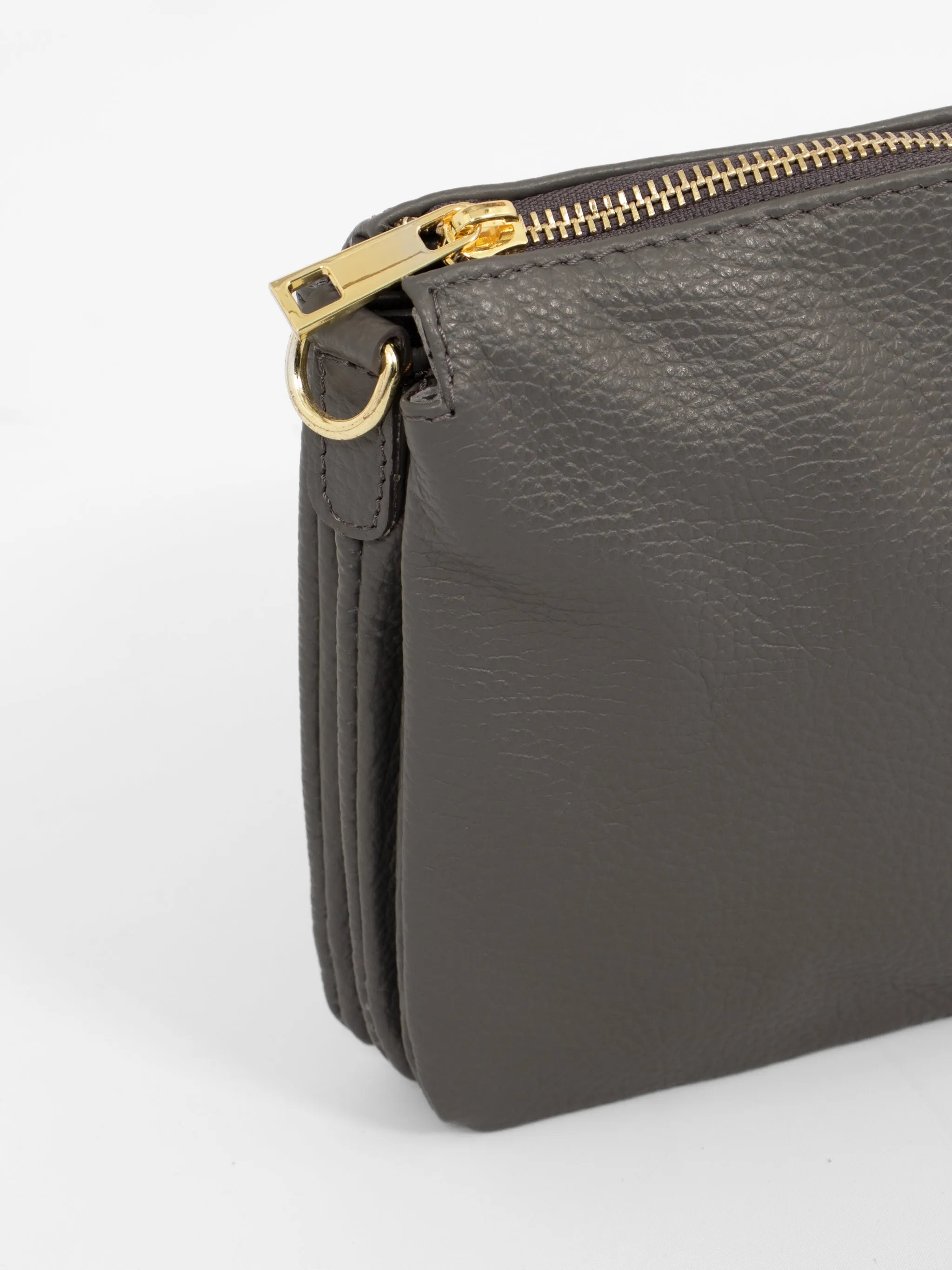 Gia - Italian Leather Crossbody Bag - Dark Grey, Pebbled