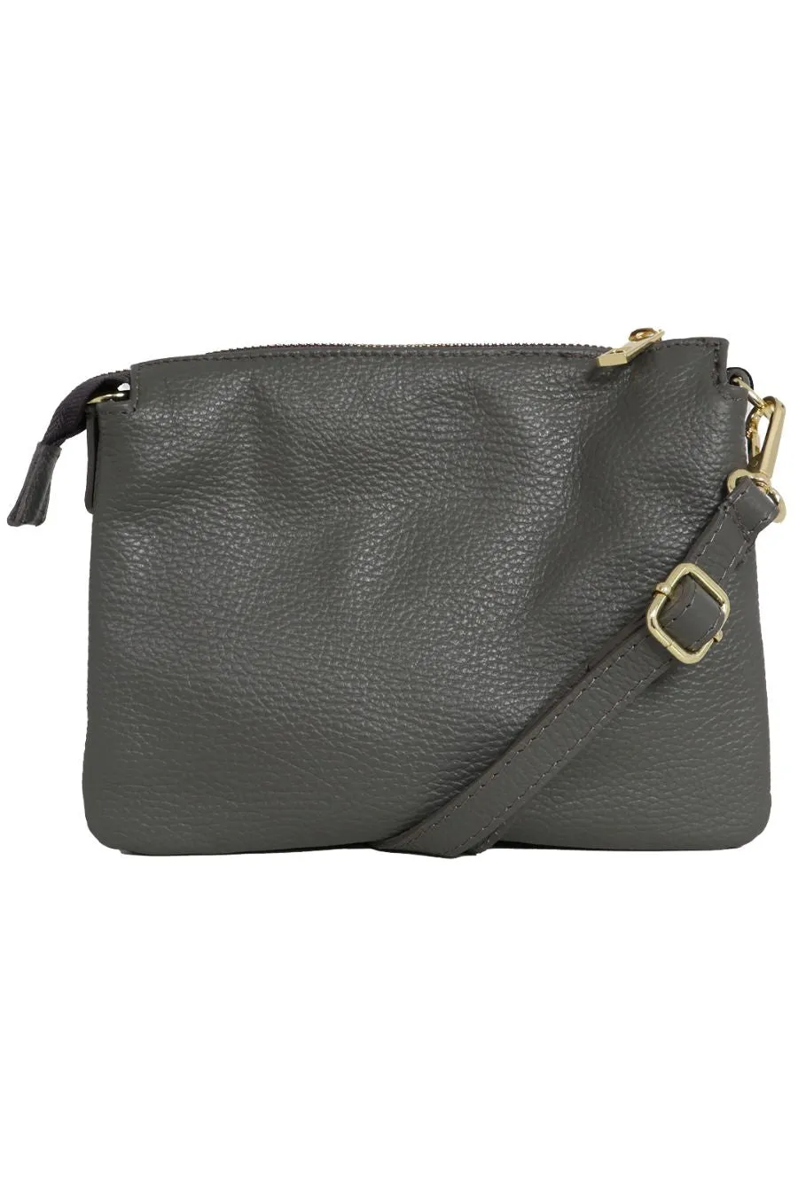 Gia - Italian Leather Crossbody Bag - Dark Grey, Pebbled