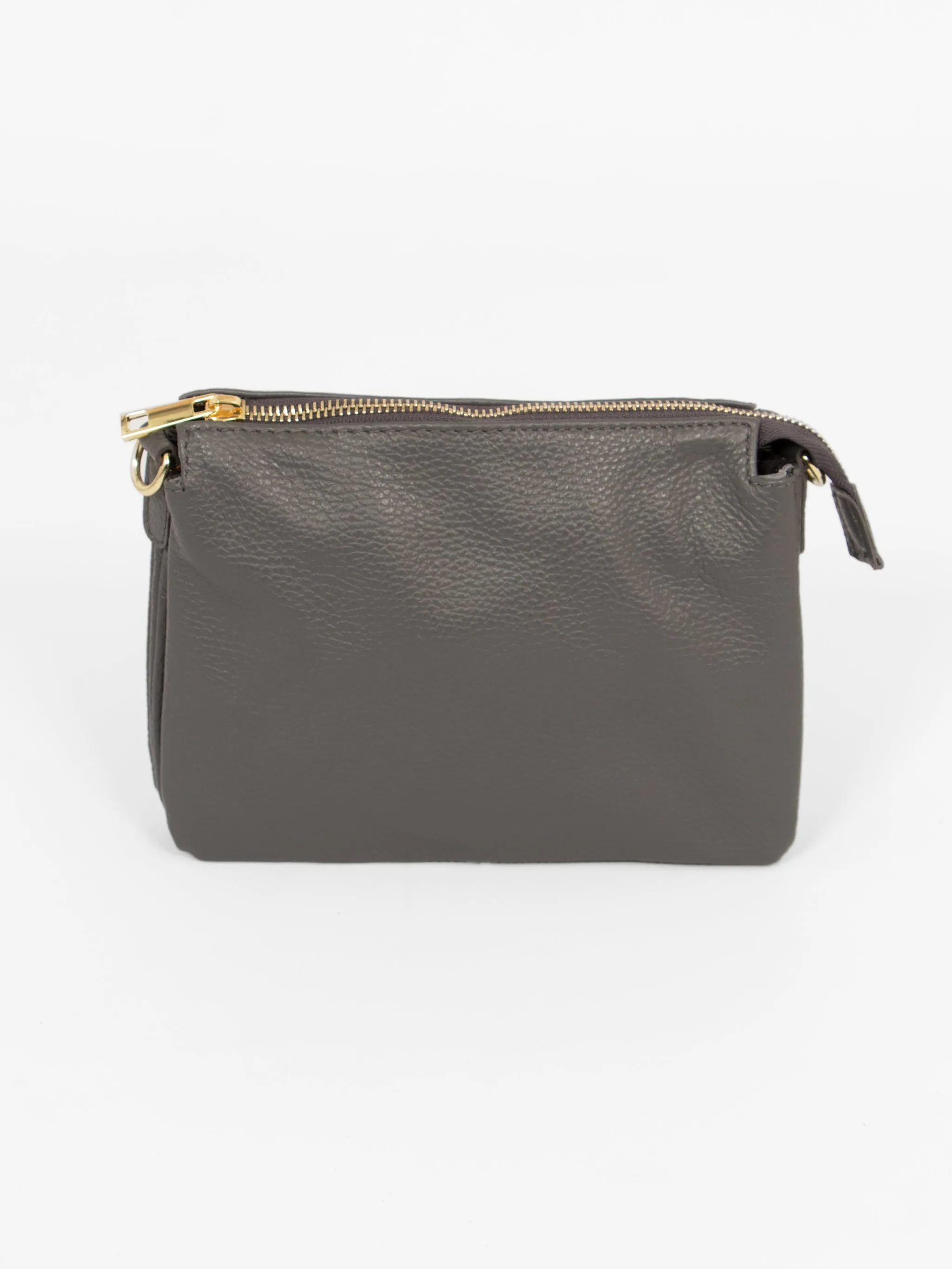 Gia - Italian Leather Crossbody Bag - Dark Grey, Pebbled
