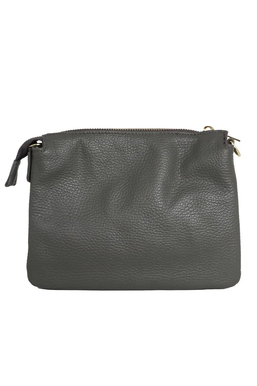 Gia - Italian Leather Crossbody Bag - Dark Grey, Pebbled
