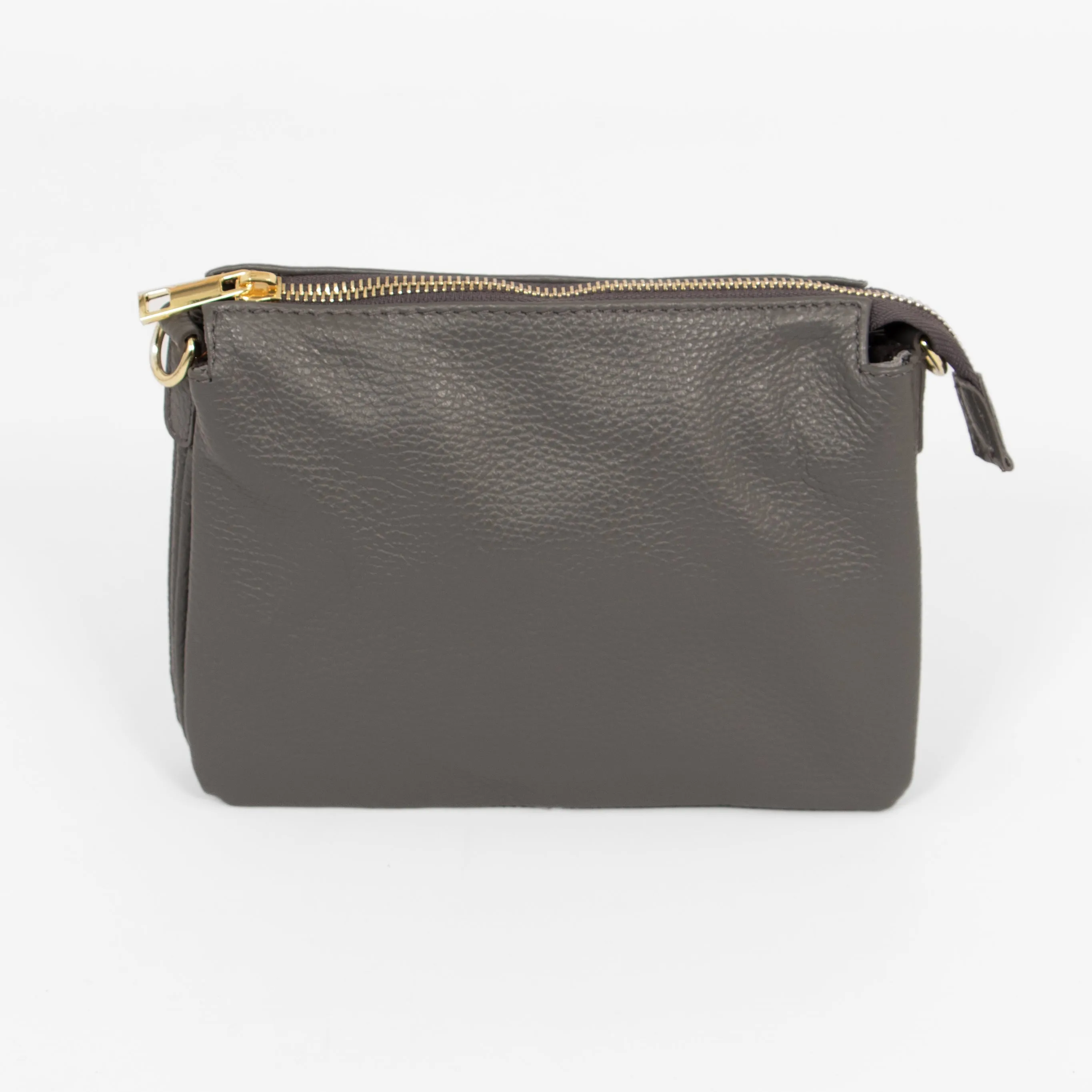 Gia - Italian Leather Crossbody Bag - Dark Grey, Pebbled