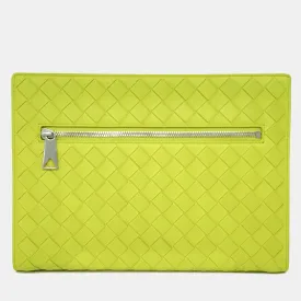 Green Intrecciato Leather Clutch