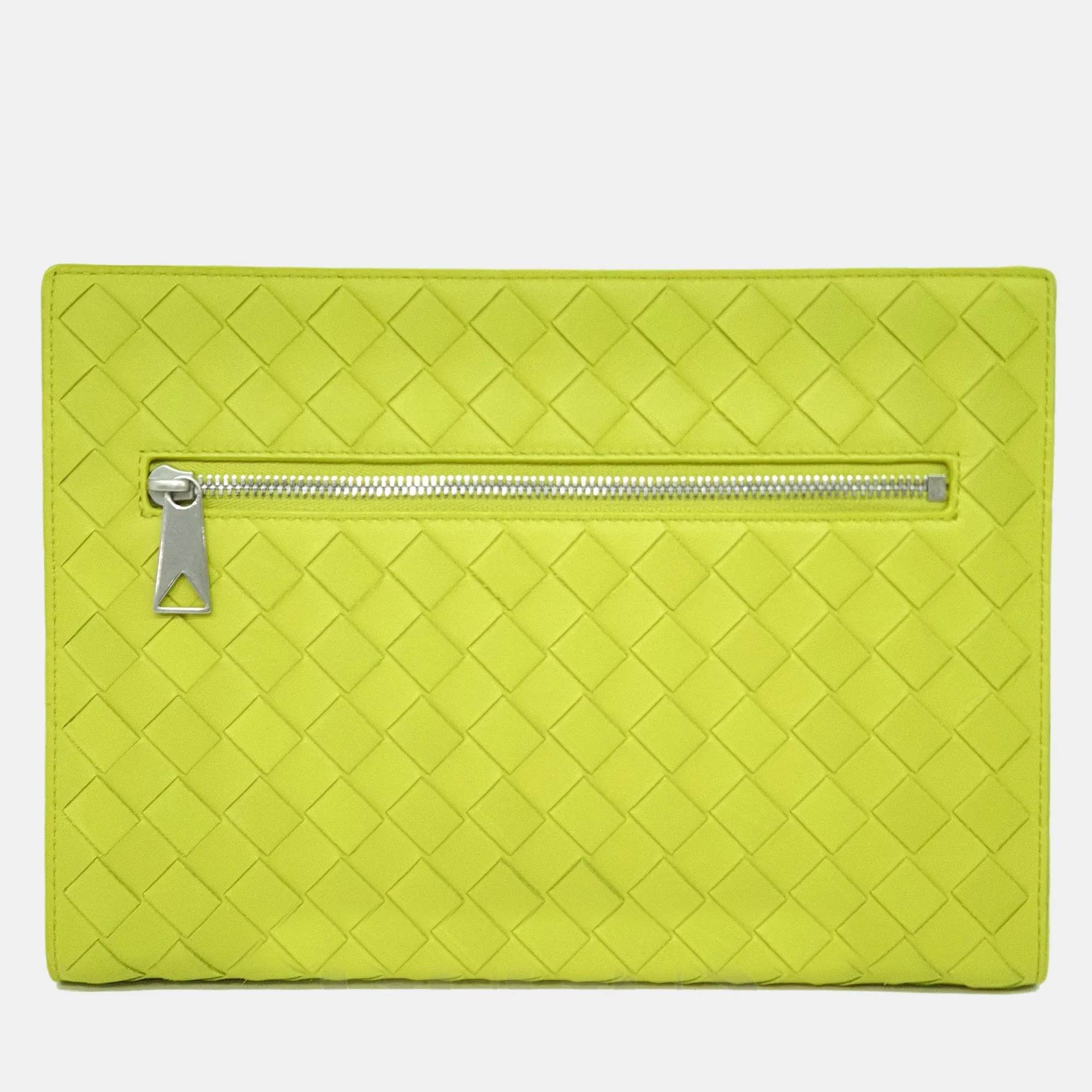Green Intrecciato Leather Clutch
