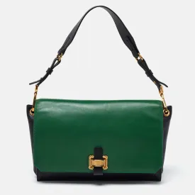 Green/Black Leather Flap Shoulder Bag