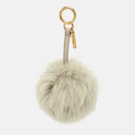 Grey Fur and Leather Pom Pom Bag Charm