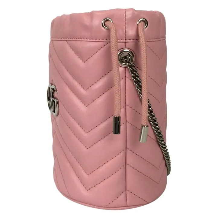 Gucci Women's Bucket Bag Marmont GG Mini Matelasse Pink And Blue Quilted Leather