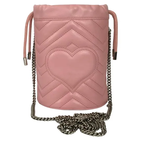 Gucci Women's Bucket Bag Marmont GG Mini Matelasse Pink And Blue Quilted Leather