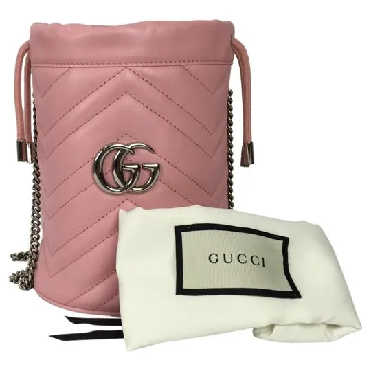 Gucci Women's Bucket Bag Marmont GG Mini Matelasse Pink And Blue Quilted Leather