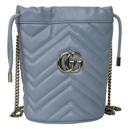 Gucci Women's Bucket Bag Marmont GG Mini Matelasse Pink And Blue Quilted Leather