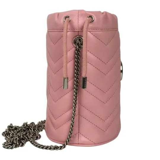 Gucci Women's Bucket Bag Marmont GG Mini Matelasse Pink And Blue Quilted Leather