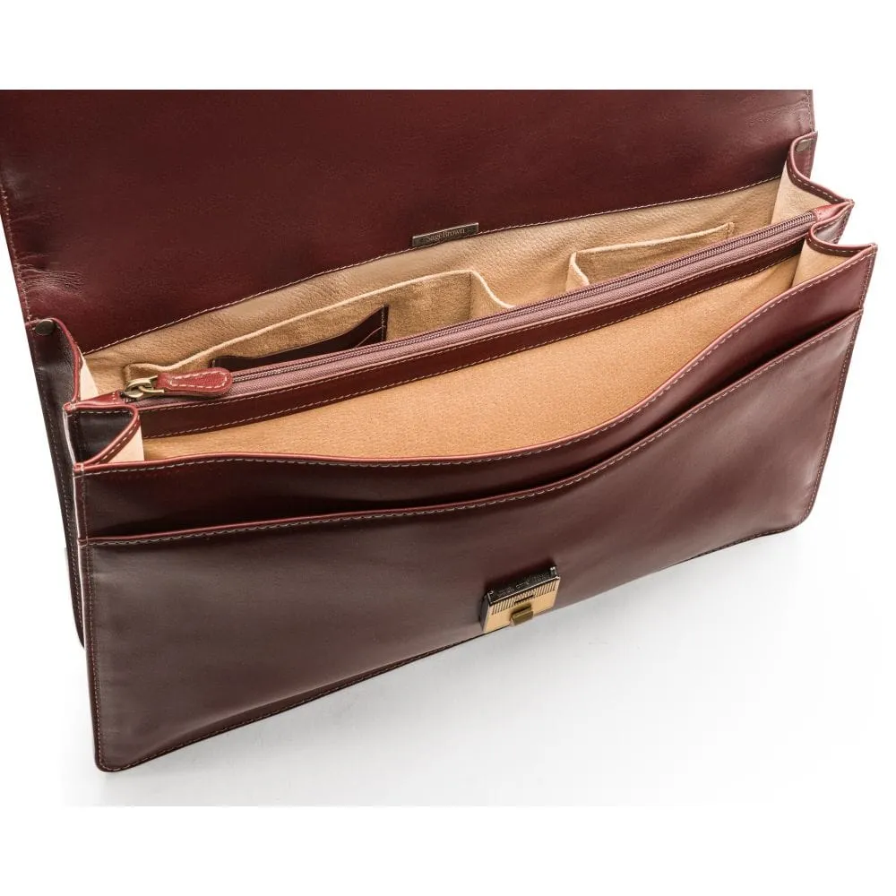 Hampton Leather Trolley Sleeve Briefcase - Dark Tan