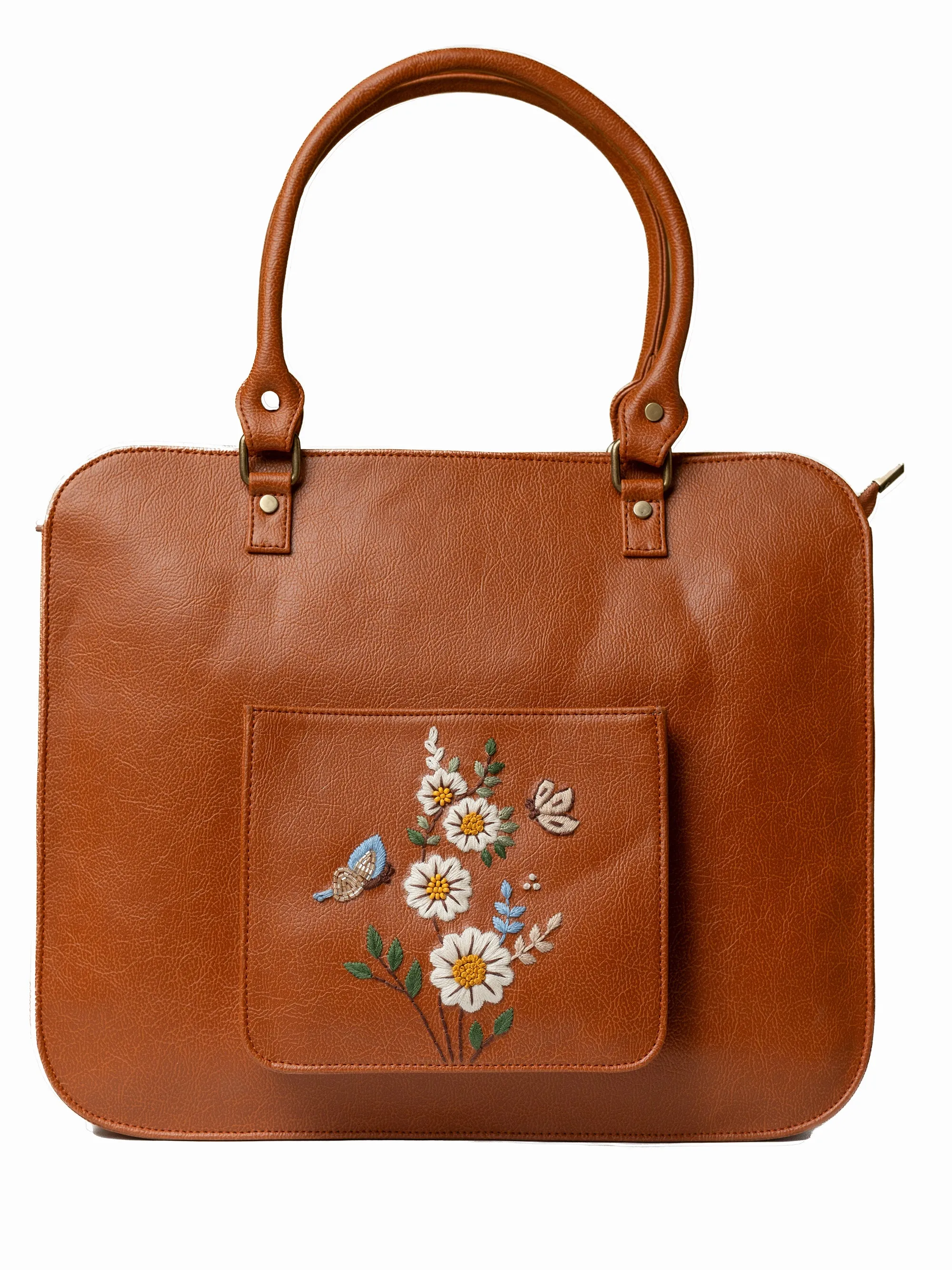 Hand Embroidered White Daisy Laptop Bag