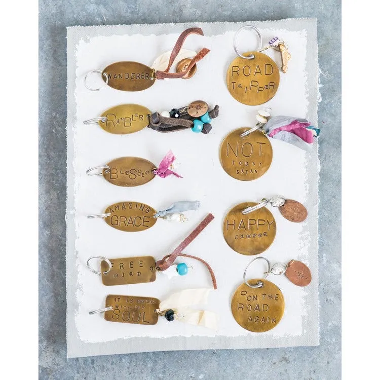 Hand Stamped Brass Keychains with Tassels & Keychains ~ 10’Styles