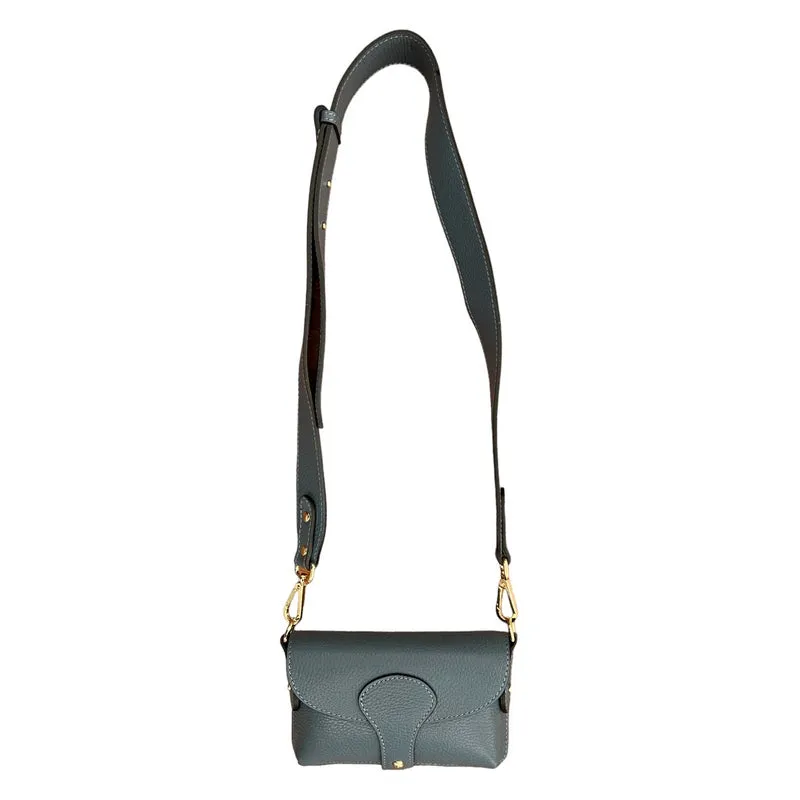 Italian Leather Mini Handbag in Denim Blue