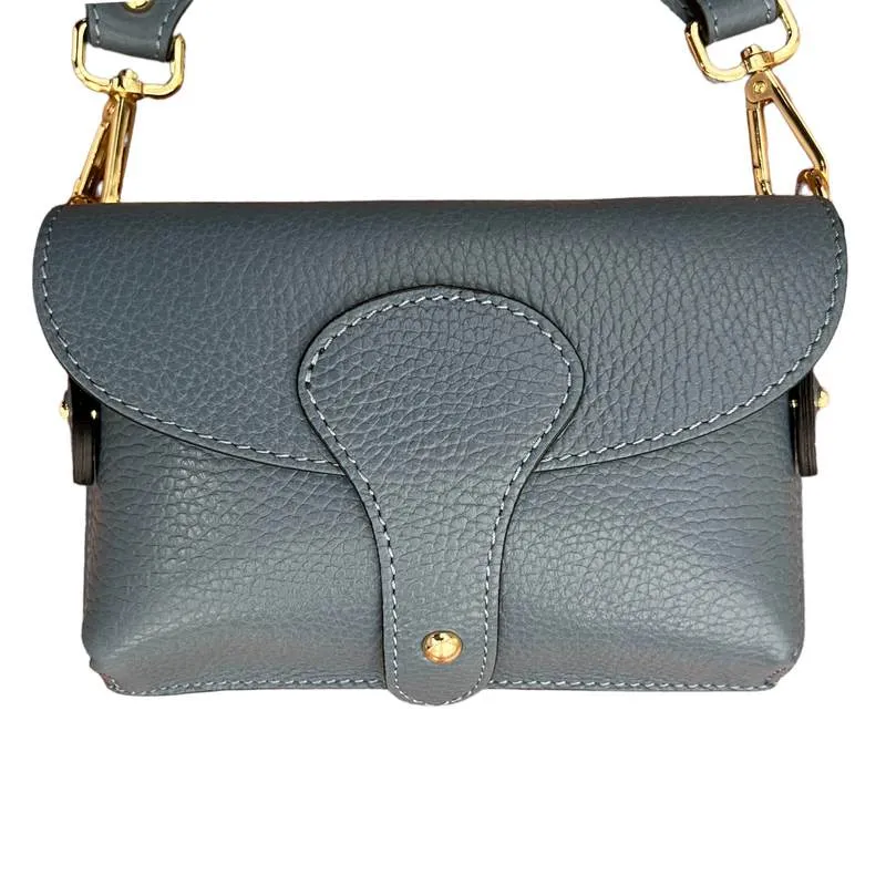 Italian Leather Mini Handbag in Denim Blue