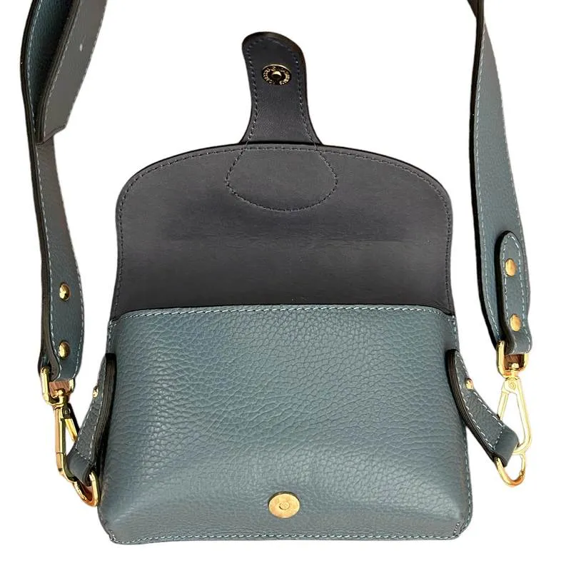 Italian Leather Mini Handbag in Denim Blue