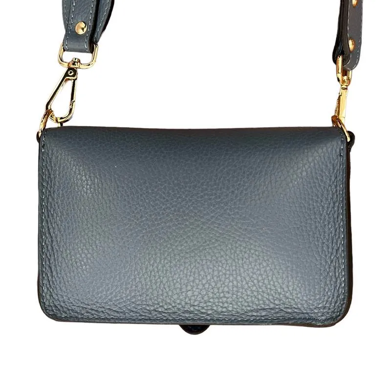 Italian Leather Mini Handbag in Denim Blue
